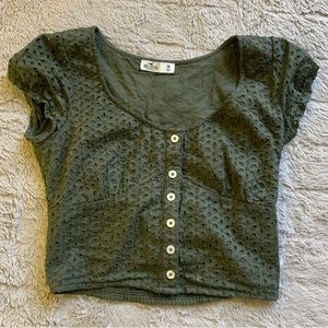 Olive Green Hollister Button Up Crop Top